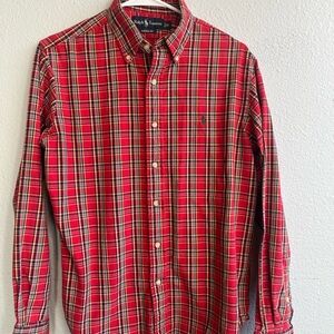 Ralph Lauren Men's Red and Yellow Plaid Shirt